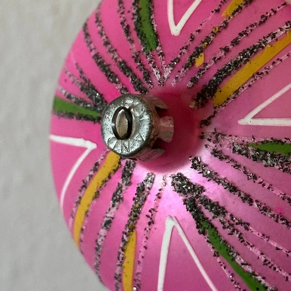 Vtg Poland Jumbo 4'' Polish Mica Ornament Pink Glass Christmas Ball MCM